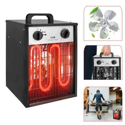 Produktbild von LZQ Termowentylator Grzejnik elektryczny 3KW 220V - Grzejnik budowlany Grzejnik elektryczny Grzejnik promiennikowy Termowentylator z termostatem i 3 ustawieniami ciepła, czarny