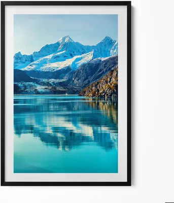 Produktbild von Schöne Landschaft eines Bergsees– Wandbild mit Rahmen – Gerahmtes Bild  – Wanddekoration – 70x100 cm –  Schwarz Rahmen