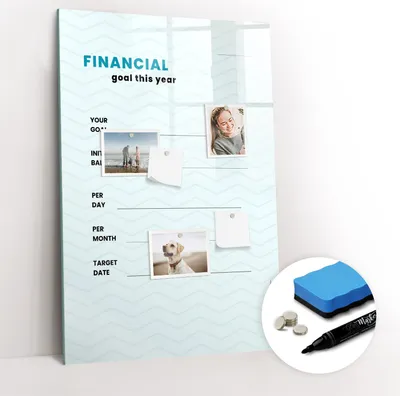 Produktbild von Magnetische Wandtafel - Schwarzer Marker + Schwamm + Magnete - 60 x 90 cm - Finanzplaner