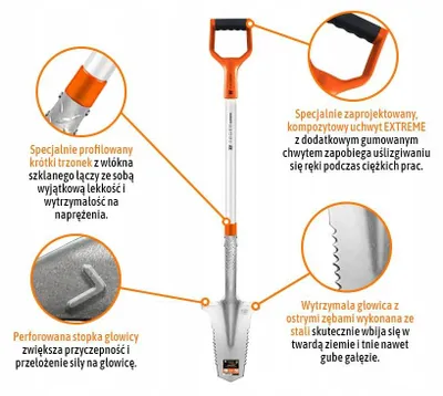Produktbild von TEGER Extreme Zahnschaufel Drainagespaten mit Glasfaserstiel