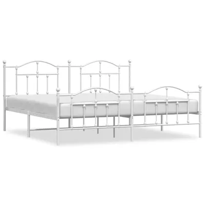 Zdjęcie produktu dla Metalowa Rama Łóżka Z Wezgłowiem I Zanóżkiem, Biała, 200X200 Cm Lumarko!