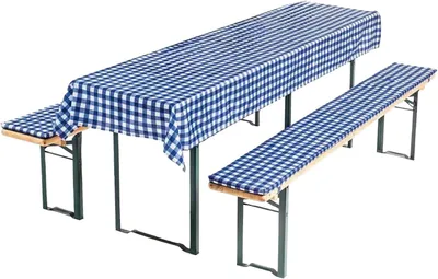Produktbild von Bierbankauflagen-Set, Auflage Tischdecke 3-teilig Farbwahl, Farbe:Blau/Weiß