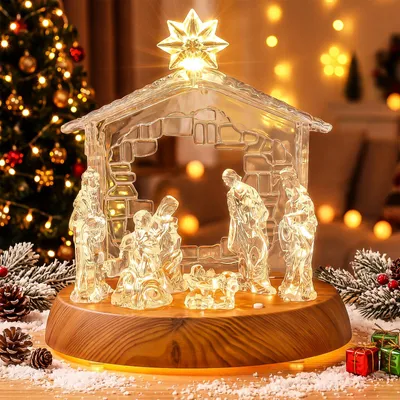 Obrázek produktu pro Vánoční betlém figurky - Akrylový - S LED osvětlením a hudbou - 20 x 14,5 x 22 cm