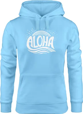 Produktbild von Hoodie Damen Aloha Wellen Surfing Sommer Kapuzen-Pullover Neverless® hellblau XL