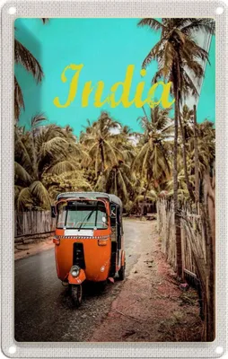 Produktbild von vianmo Blechschild 18x12 cm Indien Straße Urlaub Tuk Taxi Asien Bildmotiv Reisemotiv Abenteuer Reisen