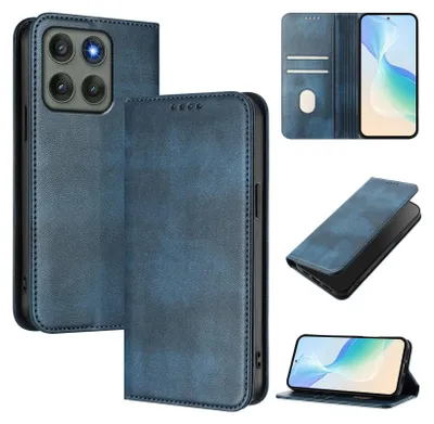 Immagine prodotto di Custodia per Motorola Edge 60 Pro, custodia in pelle vintage con protezione RFID, slot per schede, supporto Blu