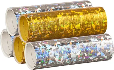 Produktbild von Luftschlangen "Holografisch" 4m / 5 Rollen Gold/Silber