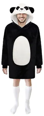 Productafbeelding van Comfortabele Noxxiez CH367 Panda - een warme, zachte deken met capuchon, geschikt als televisie-trui voor tieners en volwassenen