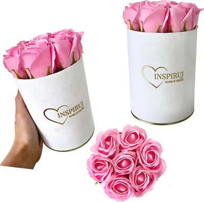 Produktbild von Flowerbox Inspiruj - Weiße Box mit Seifenrosen - Nr. 9 Pink