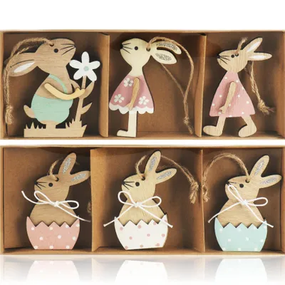 Produktbild von com-four® 6x Dekoaufhänger Hase - Osterschmuck aus Holz zum Aufhängen - Holzaufhänger für den Osterstrauß - Osterhase