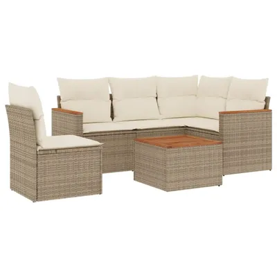 Produktbild von 6-tlg. Garten-Sofagarnitur mit Kissen Beige Poly Rattan