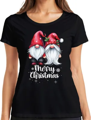 Produktbild von Merry Christmas Gnome Elfen Wichtel Pärchen - Weihnachten Weihnachtsgeschenk Christmas Damen T-Shirt, Schwarz, S
