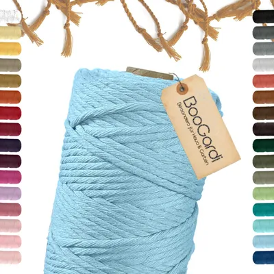 Produktbild von BOOGARDI Makramee Garn · Babyblau 5mm x 100m · 3mm oder 5mm Wollgarn kreatives knüpfen weben Stricken DIY Boho Garn
