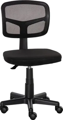 Zdjęcie produktu dla Ergonomiczne krzesło biurowe, czarne, z siatki, z regulacją wysokości, bez podłokietników. Kompaktowe krzesło do biurka, obrotowe, z kółkami. Krzesło komputerowe z siatki, wytrzymałe do 120 kg