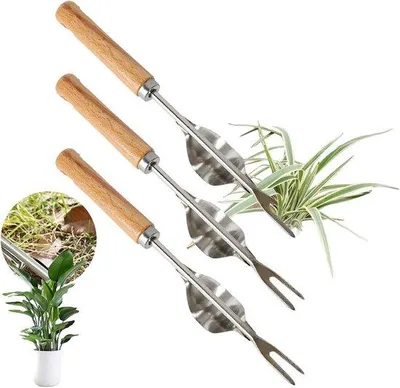 Image de Famanu : Désherbeur en acier inoxydable - Outil de jardinage avec manche en bois