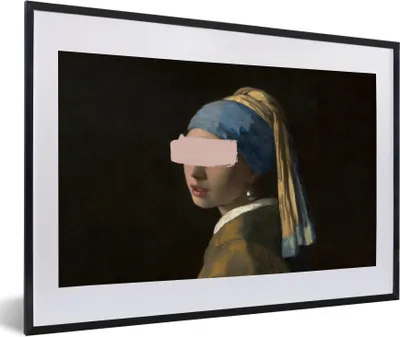 Produktbild von MuchoWow® Gerahmtes Poster Mädchen mit Perlenohrring - Vermeer - Gemälde 60x40 cm - Poster mit Schwarzem Bilderrahmen Wandposter Rahmen Foto Bilder - Schlafzimmer - Plakat in Rahmen - Drucken