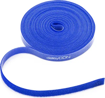 Produktbild von deleyCON 5m Klett Kabelbinder Klettband Klettbandrolle 10mm Breit Kabelmanagement Kabelorganizer Klettkabelbinder Klettverschluss zuschneidbar Blau