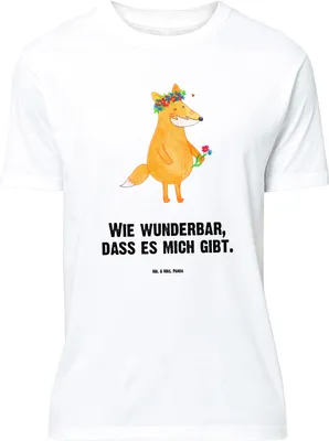 Produktbild von Mr. & Mrs. Panda Größe M T-Shirt Fuchs Blumen - Weiß - Geschenk, Tshirt, Boho, Blumenliebe, Herren, Motivation, Shirt, Selbstliebe, mit Spruch