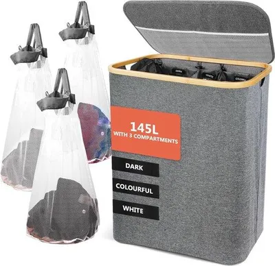 Image de Bac de lavage en bambou noir de 140 l avec couvercle