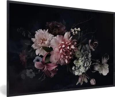 Produktbild von MuchoWow® Gerahmtes Poster Blumen - Vintage - Pastell - Rosa - Weiß 90x60 cm - Poster mit Schwarzem Bilderrahmen Wandposter Rahmen Foto Bilder - Fotorahmen - Foto-Plakat