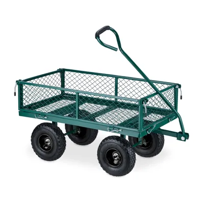 Produktbild von Relaxdays Handwagen, praktischer Bollerwagen für den Garten, mit Luftbereifung, klappbare Seitenteile, bis 200 kg, grün