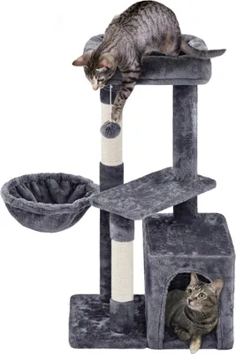Produktbild von Yaheetech Kratzbaum Katzenbaum 87 cm Kletterbaum mit Aussichtsplattform Liegemulde Katzenhöhle Sisalstämme, Dunkelgrau