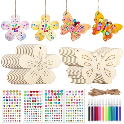 Produktbild von Bastelset Kinder Schmetterling und Blume 40 Teile mit Aquarellstiften und Edelsteinaufklebern