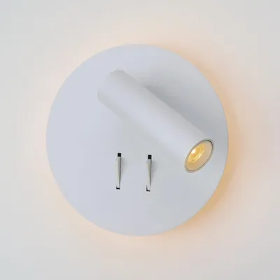 Produktbild von Weiße Aluminium-Wandleuchte mit rundem Design, 3 W verstellbarem Leselicht und 6 W Umgebungslicht hinten, mit integrierten Schaltern