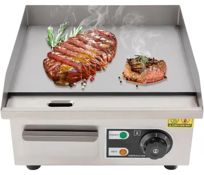 Produktbild von Elektrische Grillplatte, 2000W Leistung, 14-Zoll Kochfläche, einstellbare Temperatur 50°C-300°C, Edelstahlmaterial, antihaftbeschichtete Oberfläche