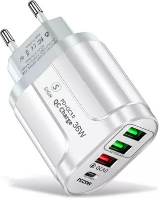 Obrázek produktu pro Rychlonabíječka USB-C & 3xUSB-A, PD & Q.C 3.0, 36W - bílá
