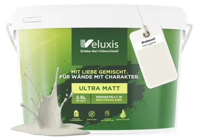 Produktbild von Wandfarbe Hellgrau Creme Beige Matt Innenfarbe – Deckkraft Klasse 1, VOC-frei, Ohne Grundierung, Tropfarm – Wohnzimmer & Schlafzimmer – 2,5L – Veluxis (Easy Eggshell)