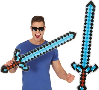 Produktbild von Aufblasbare Diamant SCHWERT Spieler PIXELE Pixel Spiel Pfeil Waffe 90cm