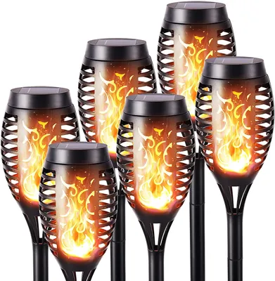 Produktbild von Solarleuchten Garten - 6 Stück LED Solar Fackel Gartenfackeln mit Realistischer Flammeneffekt, IP65 Wasserdicht Solarlampen für Außen Garten, Hinterhöfe, Rasen Beleuchtung