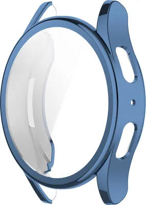 A blue smartwatch case with a clear screen protector.