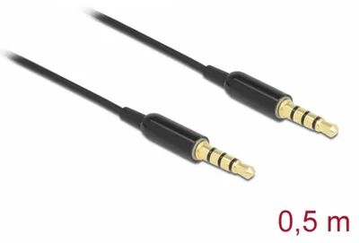 Produktbild von DeLOCK Klinkenkabel 3,5 mm 4 Pin Stecker zu Stecker Ultra Slim 0,5 m schwarz, 3.5mm, Männlich, 3.5mm, Männlich, 0,5 m, Schwarz
