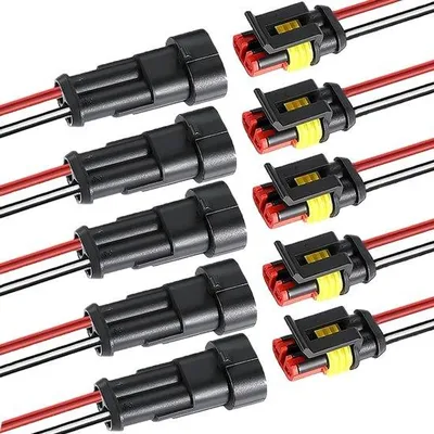 Immagine prodotto di Connettori elettrici per auto, 2 pin - Impermeabili - Neri - Per cablaggi auto e motori - Set da 5 pezzi
