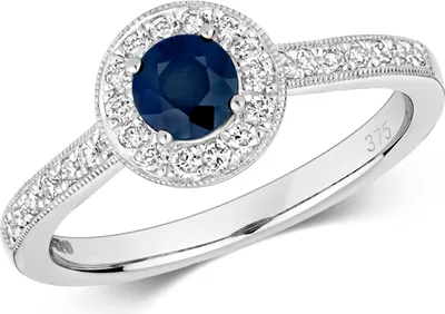 Produktbild von Funkelndes Feuer Schöner 9 Karat (375) Weißgold Cluster Diamantring Brillant-Schliff 0.25 Karat HI - I1 mit Saphir, 53 (16.9); TRS292479KWRSM