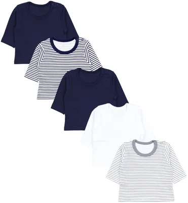 Produktbild von TupTam Baby Jungen Langarmshirt 5er Pack, Farbe: Blau Grau Streifen Uni Mix, Größe: 80