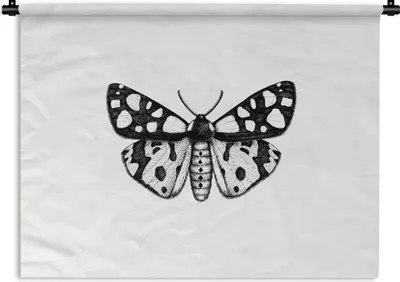 Produktbild von MuchoWow® Wandteppich Wandbehang Schmetterling - Vintage - Schwarz und weiß 60x45 cm Tapisserie Dekoration Wandtuch - Das Schlafzimmer