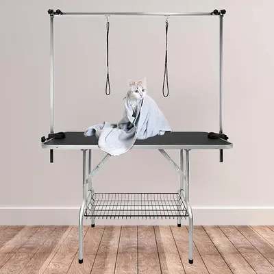 Produktbild von Hundepflegetisch Höhenverstellbar Trimmtisch für Hunde/Katzen klappbar Hundepflegetisch Schertisch Pflegetisch 113x60x175 cm Tierpflegetisch mit 2 Schlingen und Ablage Metall bis 100KG