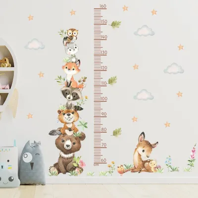 Imagen del producto de Calcomanías para pared con motivos de animales, torre, regla, y gráfico de crecimiento, ideales para habitaciones infantiles