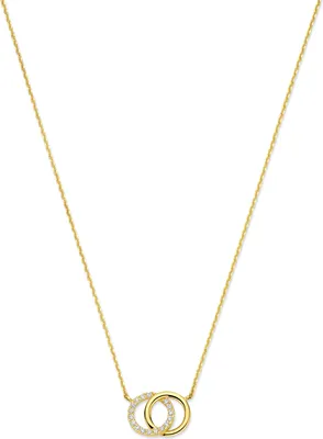 Produktbild von New Bling 9NBG-1019 – Goldene Halskette für Damen – Doppelte Kreise mit Zirkonia – 14 Karat Gold – 43 cm, verstellbar – Geschenk für Frauen