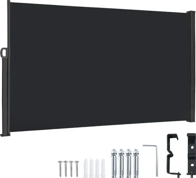 LZQ 160x300cm Ausziehbar Seitenmarkise Polyester Markise Blickdicht Sichtschutz Sonnenschutz Windschutz für Garten & Terrasse, Anthrazit