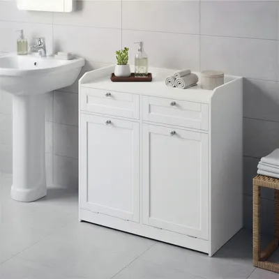 Image de Armoire de salle de bain avec 2 paniers à linge amovibles et 2 tiroirs | Blanc | 78,8 x 40 x 80 cm