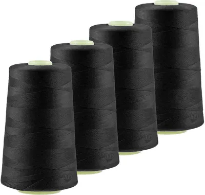 Produktbild von 4 x 4572m Qualitäts Overlock-Garn Overlock-Nähgarn Farbe 781 - 820, Farbe:A807 schwarz