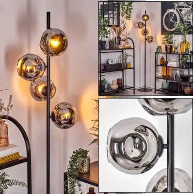 Produktbild von Villamare Stehlampe aus Metall/Glas in Schwarz/Chrom/Rauch mit Fußschalter
