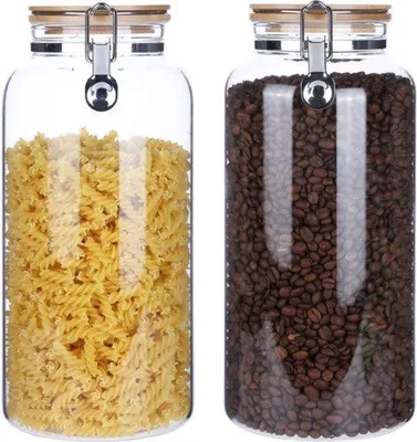 Produktbild von Luftdichte Weckgläser mit Kugelschraubendeckel, 2,8 l, große Vorratsgläser aus Borosilicatglas mit Bambusdeckel für Bohnen, Müsli, Meelopfer, Gurkenglas, 2800 ml, 2 Stück