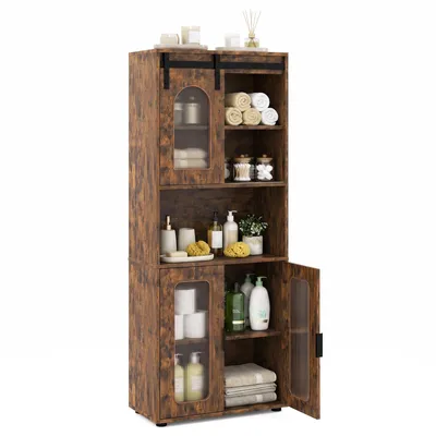 Produktbild von COSTWAY Badezimmerschrank im Landhausstil mit Schiebetür, 60x30x150 cm