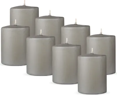 Zdjęcie produktu dla HS Candle świece filarowe 8-pak "Jasnoszary", rozmiar Ø7 x 8 cm, świece woskowe o długim czasie palenia do 20 godzin - bezzapachowe świece filarowe - wiele kolorów/rozmiarów