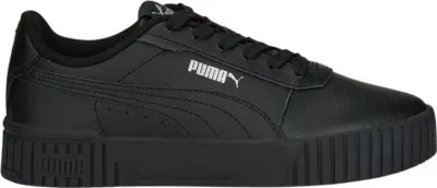 A black Puma Carina 2.0 sneaker shown from the side against a white background.